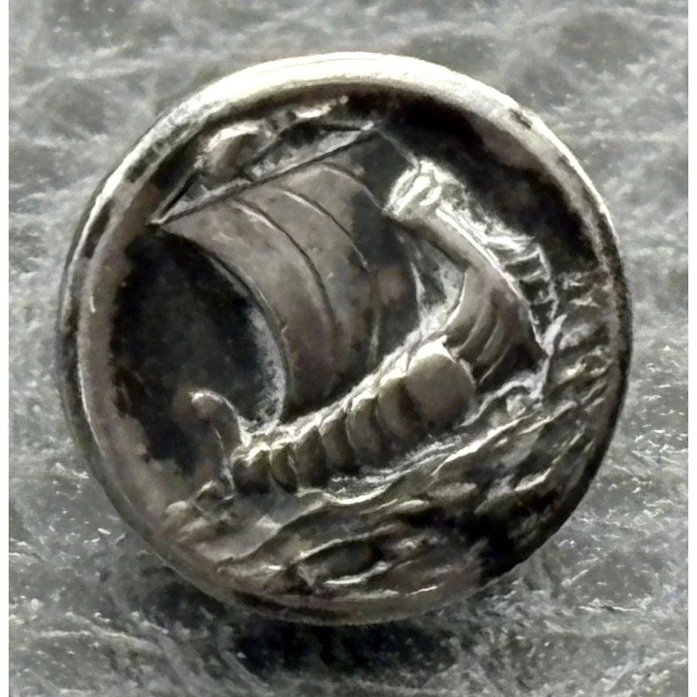 Vintage Sterling Silver Denmark Viking Ship Boat Tie Tack Pin 925
